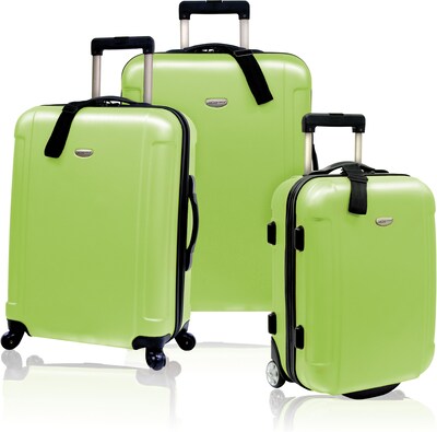 Travelers Choice® TC2400 FREEDOM 3-Piece Hard-Shell Spin/Rolling Travel Luggage Set, Apple Green