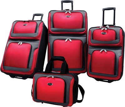 U.S.® Traveler US6300 New Yorker 4-Piece Luggage Set, Red