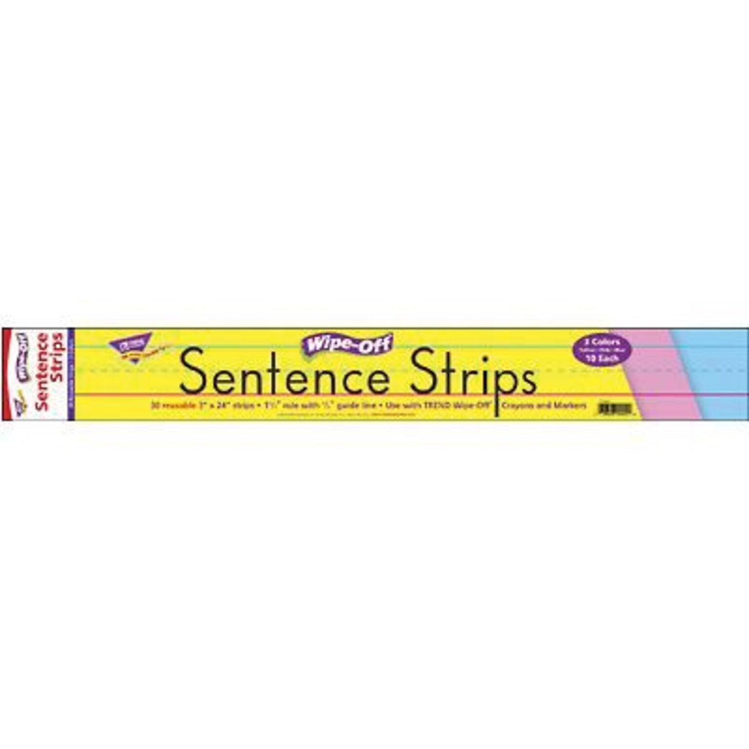 Trend Wipe-Off Sentence Strips, 24 x 3, Multicolor, 24/PK, 3 PK/BD