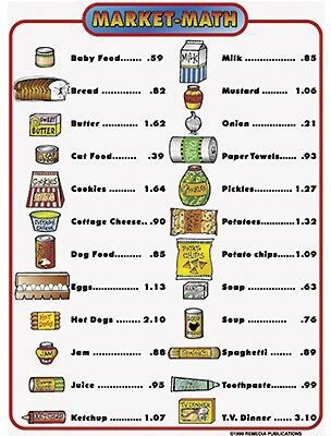Real World Math; Remedia Market Math for Beginners, Extra Price List, 6/Set
