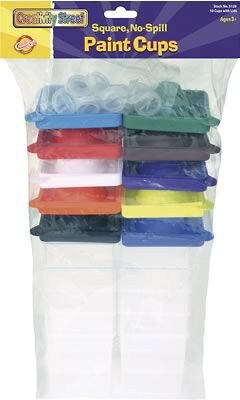 Creativity Street No-Spill Square Paint Cups with Colored Lids, Assorted Colors, 3, 10/Pack (CK-5129)