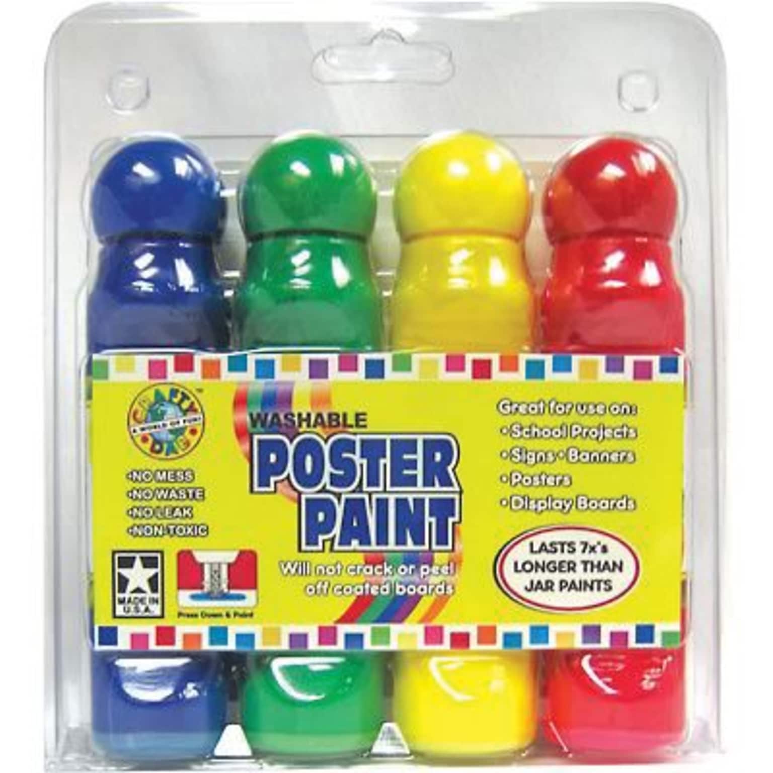 Crafty Dab Poster Paint Washable Kids Paint Markers, Assorted Colors, 4/Pack (CV-78819)
