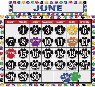 Teacher Created Resources® Calendar Bulletin Board Display Set, Colorful Paw Prints