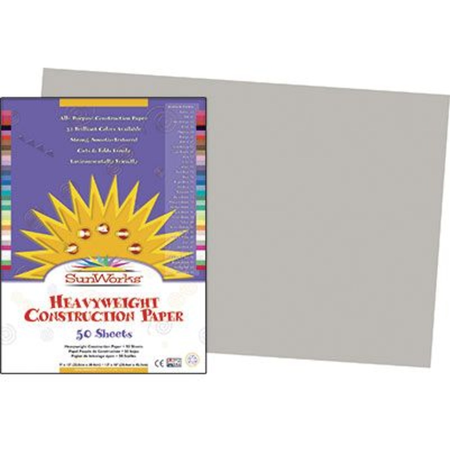 Pacon® SunWorks® Groundwood Construction Paper, Gray, 12(W) x 18(L), 50 Sheets