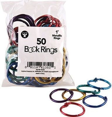 Hygloss Book Ring Pack, 1 Capacity, Assorted Colors, 50/Pack (HYG61351)