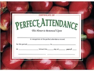 Hayes Certificate of Perfect Attendance, 8.5 x 11, Pack of 30 (H-VA513)