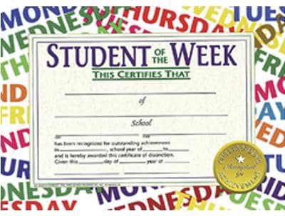 Hayes Student of the Week Certificate, 8.5 x 11, Pack of 30 (H-VA529)