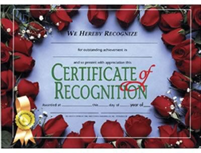 Hayes Certificate of Recognition, 8.5 x 11, Pack of 30 (H-VA537)