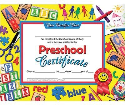 Hayes Preschool Certificate, 8.5" x 11", Pack of 30 (H-VA605)