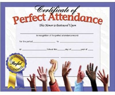 Hayes Certificate of Perfect Attendance, 8.5" x 11", Pack of 30 (H-VA613)
