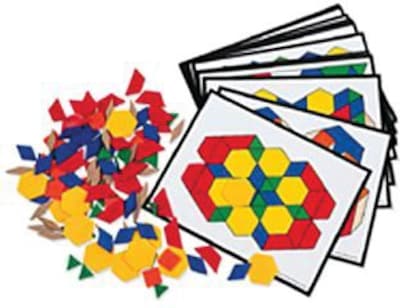 Pattern Block Activity Pack, 36 Design Cards, 124 Plastic Pattern Blocks