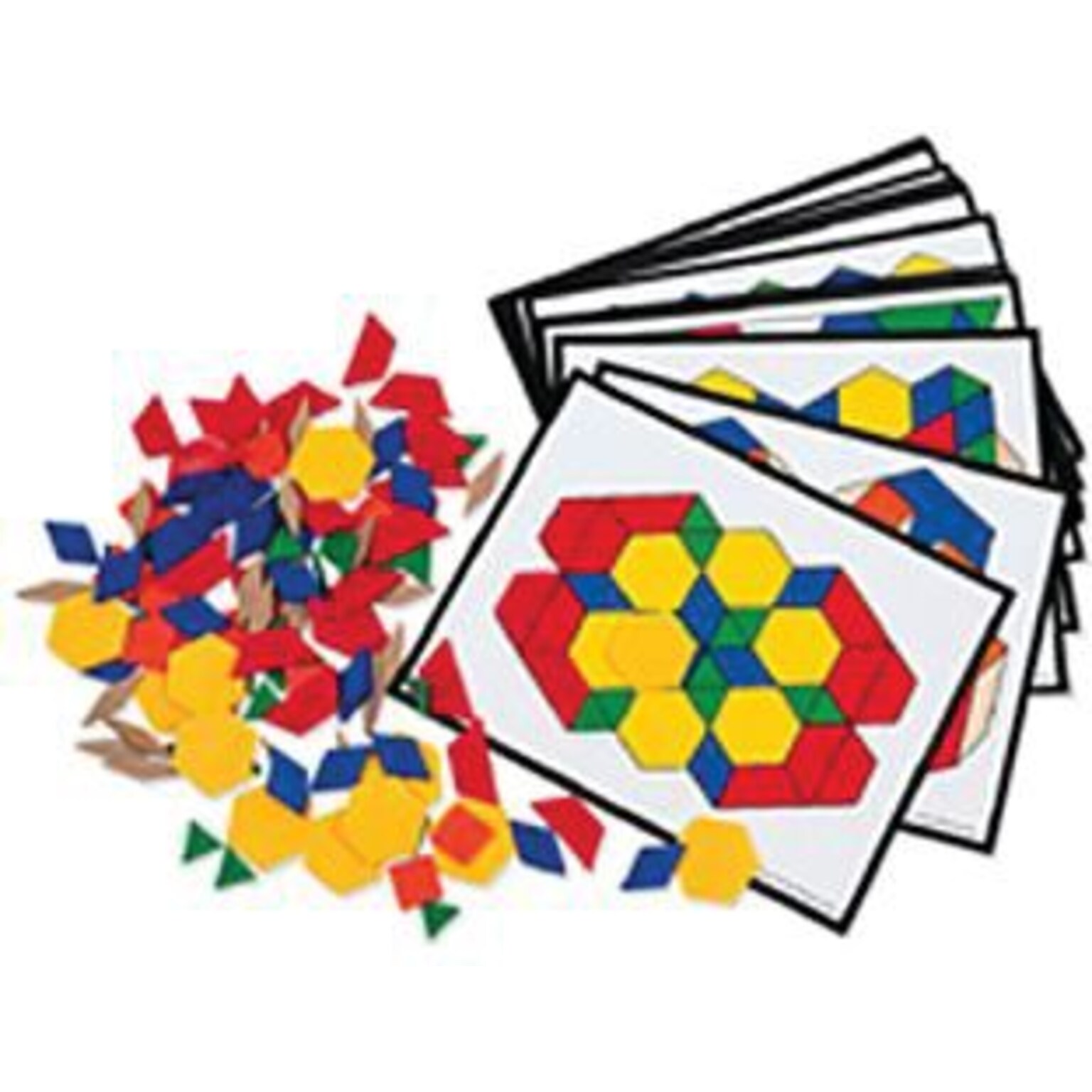 Pattern Block Activity Pack, 36 Design Cards, 124 Plastic Pattern Blocks