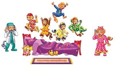 5 Monkeys Jumping on the Bed Bilingual Rhyme Pre-Cut Flannelboard Set, 9 Pieces