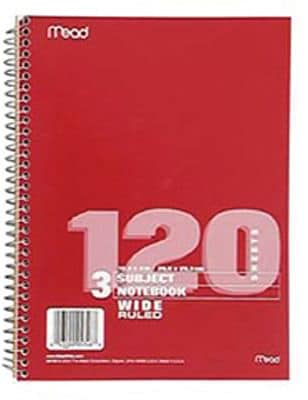 Mead® Spiral 3 Subject Notebook; Wide Ruled, 120/Sheets
