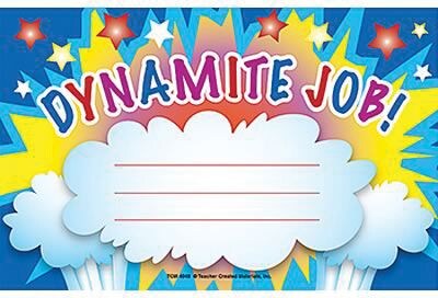 Dynamite Job! Award, 8-1/2 x 5-1/2, 25/pkg