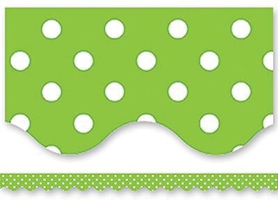 Teacher Created Resources® Scalloped Bulletin Board Border Trim, Lime Mini Polka Dots, Pre-School - 12th Grades (TCR4669)