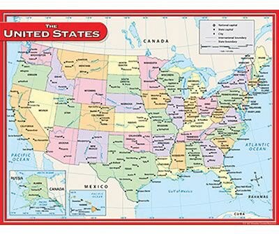 Teacher Created Resources US Map Chart, 17W x 22H, 10/Bundle (TCR7657)