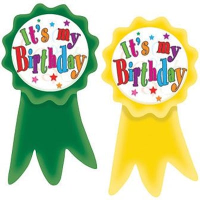 Teacher Created Resources Birthday Ribbons Wear Em Badges, Pack of 16 (TCR4851)