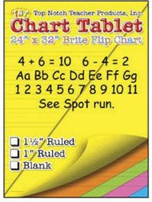 Top Notch Teacher Products Chart Tablet, Unruled Brite Flip Chart, 24 x 32, Assorted Colors, 25 Sheets (TOP3822)