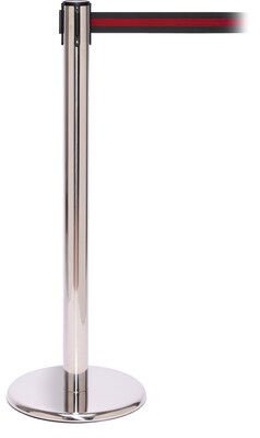 QPro 250 Polished Stainless Steel Retractable Belt Barrier with 11 Black/Red Belt