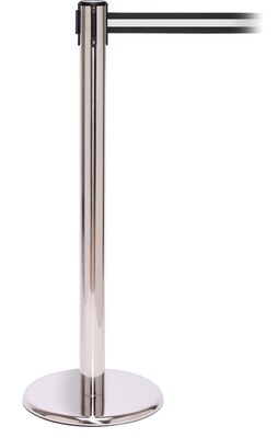 QPro 250 Polished Stainless Steel Retractable Belt Barrier with 11 Black/White Belt