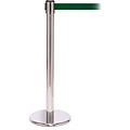 QPro 250 Polished Stainless Steel Retractable Belt Barrier with 11 Green Belt