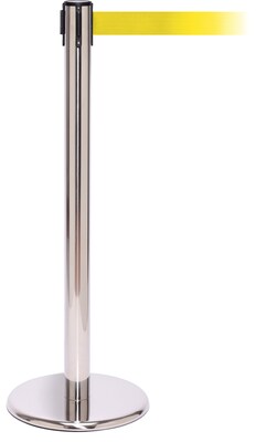 QPro 250 Polished Stainless Steel Retractable Belt Barrier with 11 Yellow Belt