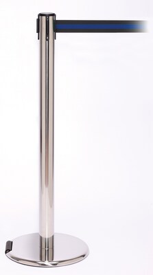 RollerPro 250 Stainless Steel Rolling Retractable Belt Barrier with 11 Black/Blue Belt