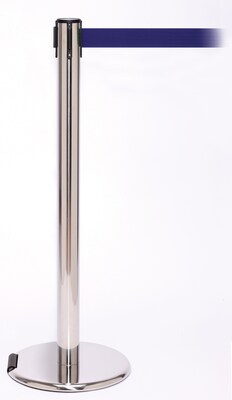 RollerPro 250 Stainless Steel Rolling Retractable Belt Barrier with 11 Blue Belt