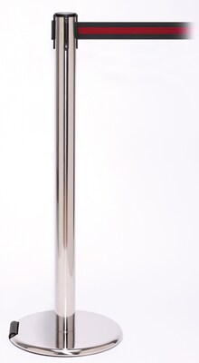 RollerPro 250 Stainless Steel Rolling Retractable Belt Barrier with 11 Black/Red Belt