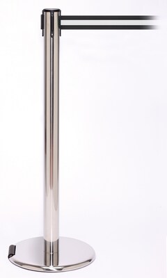 RollerPro 250 Stainless Steel Rolling Retractable Belt Barrier with 11 Black/White Belt