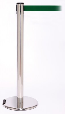 RollerPro 250 Stainless Steel Rolling Retractable Belt Barrier with 11 Green Belt