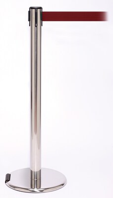 RollerPro 250 Stainless Steel Rolling Retractable Belt Barrier with 11 Maroon Belt
