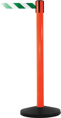 SafetyMaster 450 Orange Stanchion Barrier Post with Retractable 8.5 Green/White Belt