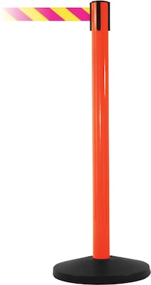 SafetyMaster 450 Orange Stanchion Barrier Post with Retractable 8.5 Yellow/Magenta Belt