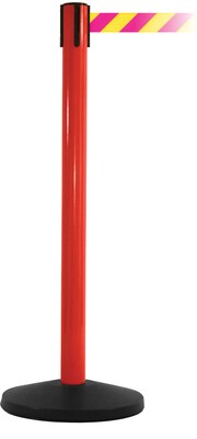 SafetyMaster 450 Red Stanchion Barrier Post with Retractable 8.5 Yellow/Magenta Belt