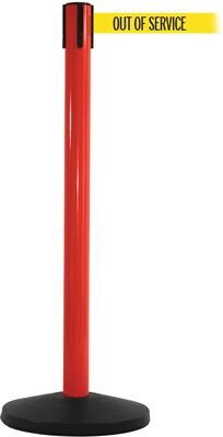 SafetyMaster 450 Red Stanchion Barrier Post with Retractable 8.5 Yellow/Black OUT OF SERV Belt