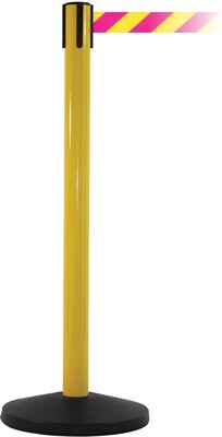 SafetyMaster 450 Yellow Stanchion Barrier Post with Retractable 8.5 Yellow/Magenta Belt