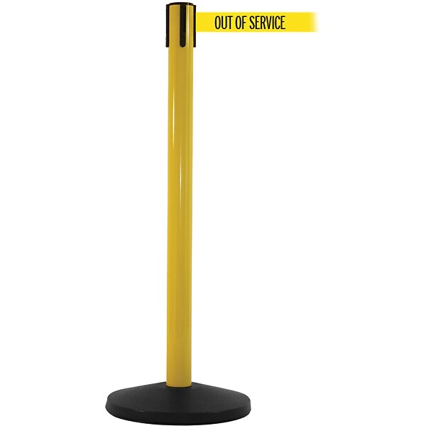 SafetyMaster 450 Yellow Stanchion Barrier Post with Retractable 8.5 Yellow/Black OUT OF SERV Belt