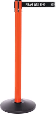 SafetyPro 250 Orange Stanchion Barrier Post with Retractable 11 Black/White PL WAIT HERE Belt