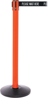 SafetyPro 250 Orange Stanchion Barrier Post with Retractable 11 Black/White PL WAIT HERE Belt