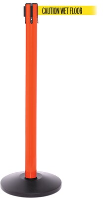 SafetyPro 250 Orange Retractable Belt Barrier with 11 Yellow/Black WET FLOOR Belt