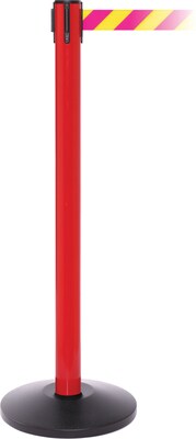 SafetyPro 250 Red Stanchion Barrier Post with Retractable 11 Yellow/Magenta Belt