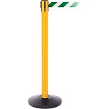 SafetyPro 250 Yellow Stanchion Barrier Post with Retractable 11 Green/White Belt