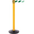 SafetyPro 250 Yellow Stanchion Barrier Post with Retractable 11 Green/White Belt