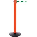 SafetyPro 300 Orange Stanchion Barrier Post with Retractable 16 Green/White Belt