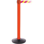 SafetyPro 300 Orange Stanchion Barrier Post with Retractable 16 Yellow/Magenta Belt