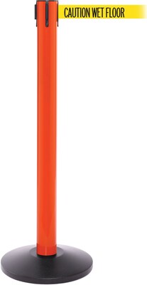 SafetyPro 300 Orange Retractable Belt Barrier with 16 Yellow/Black WET FLOOR Belt