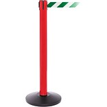SafetyPro 300 Red Stanchion Barrier Post with Retractable 16 Green/White Belt