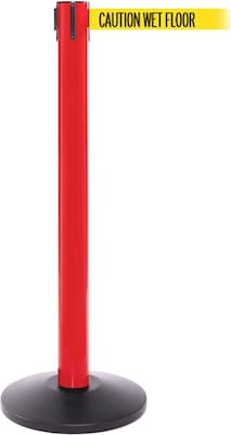 SafetyPro 300 Red Retractable Belt Barrier with 16 Yellow/Black WET FLOOR Belt